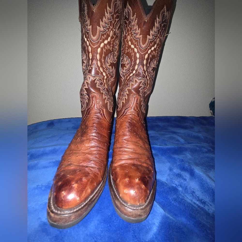 Lucchese Men's Brown Ostrich Leather Boots - Picture 15 of 16